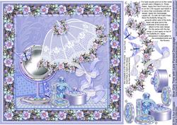 Blue Girly Time with Lace Parasol 8in x 8in Decoupage