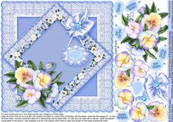 Diamond Frame of Pansies - 8in x 8in Decoupage