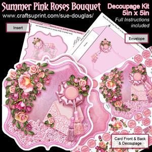 Summer Pink Roses Bouquet 5in x 5in Decoupage Kit