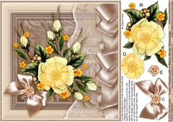 Cream Flowers with a Ribbon Border - 8in x 8in Decoupage