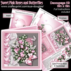 Sweet Pink Roses and Butterflies 5in x 5in Decoupage Kit