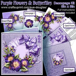 Purple Flowers and Butterflies 8in x 8in Decoupage Kit