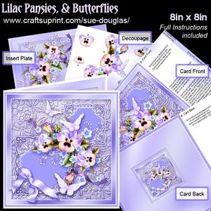 Lilac Pansies and Butterflies 8in x 8in Decoupage Kit