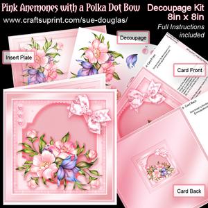 Pink Anemones with a Polka Dot Bow 8in x 8in Decoupage Kit