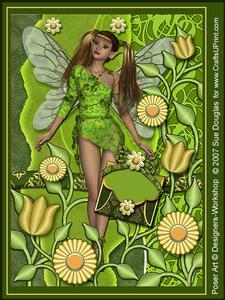 Trixie Faerie Lime Green Kit 6 Pages, Including Decoupage Step by Step