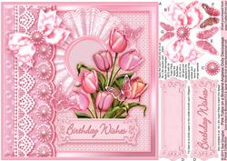 Pink Tulips on a Broderie Anglaise Doily 8in x 8in Decoupage