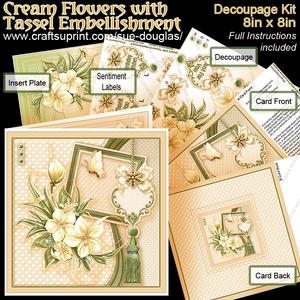 Cream Flowers with Tassel Embellishment 8x8 Decoupage Kit