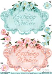 Sentiment Panels Birthday Wishes Aqua and Peach