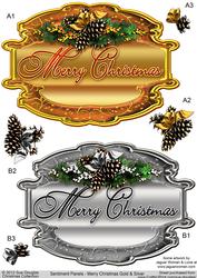 Sentiment Panels Merry Christmas Gold and Silver