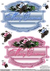 Sentiment Panels Merry Christmas Blue and Pink