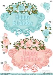 Sentiment Panels Happy Birthday Teal and Peach
