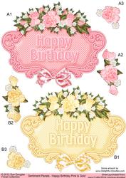 Sentiment Panels Happy Birthday Pink and Gold