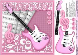 Girly Pink Guitar - 8in x 8in Decoupage