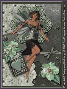 Sarah Faerie Green Kit, 6 Pages, Including Decoupage Step by Step