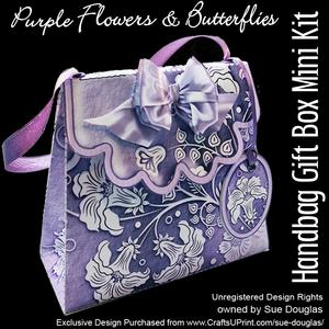 Handbag Gift Box Purple Flowers and Butterflies