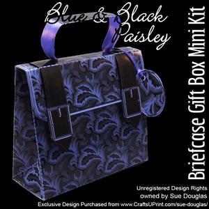 Briefcase Gift Box Blue & Black Paisley
