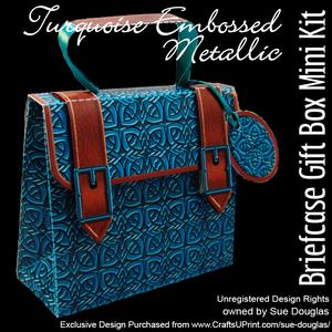 Briefcase Gift Box Turquoise Embossed Metallic