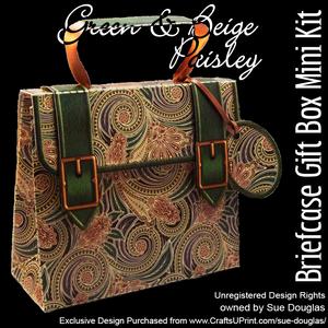 Briefcase Gift Box Green and Beige Paisley