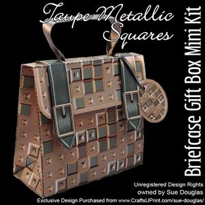 Briefcase Gift Taupe Metallic Squares