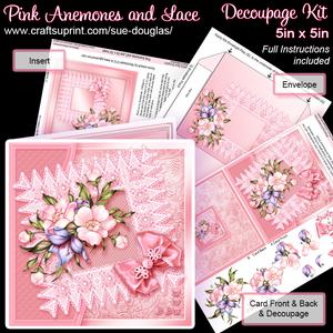 Pink Anemones and Lace 5in x 5in Decoupage Kit