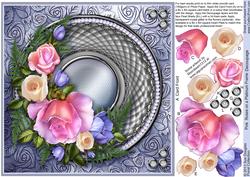 Pink Roses on a Platinum Frame 8in x 8in Decoupage