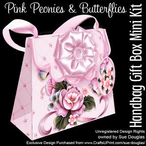 Handbag Gift Box Pink Peonies and Butterflies Mini Kit