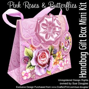 Handbag Gift Box Pink Roses and Butterflies