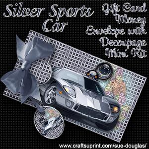 Silver Sports Car Gift Card Money Envelope Mini Kit