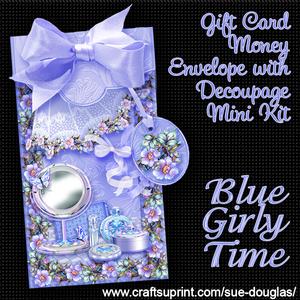 Blue Girly Time Gift Card Money Envelope Mini Kit
