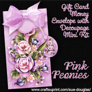 Pink Peonies Gift Card Money Envelope Mini Kit