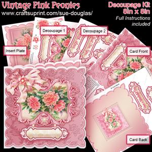 Vintage Pink Peonies 8in x 8in Decoupage Kit