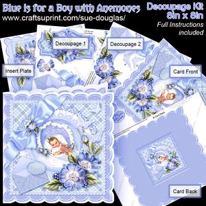 Blue is for a Boy with Anemones 8in x 8in Decoupage Kit