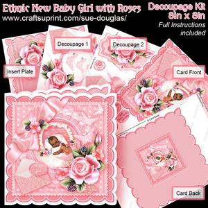 Ethnic New Baby Girl with Roses 8in x 8in Decoupage Kit