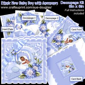Ethnic New Baby Boy with Anemones 8in x 8in Decoupage Kit