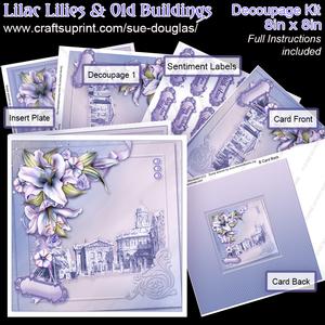 Lilac Lilies and Old Buildings 8in x 8in Decoupage Kit