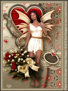 Scarlett Faerie, Birthday, Taupe & Red Kit, 6 Pages, Including Decoupage Step by Step