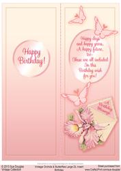 Vintage Orchids and Butterflies Large Dl Birthday Insert