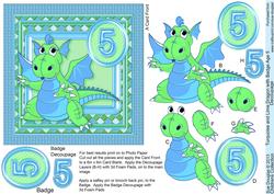 Turquoise and Lime Dragon Age 5 with Badge 6in x 6in Decoup