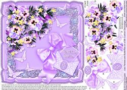 Lilac Pansies and Butterflies on a Silk Cushion 8x8 Decoupag