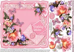 Peach Roses Lilac Flowers & Butterflies on a Silkcushion Dec