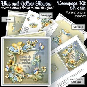 Blue and Yellow Flowers 5in x 5in Decoupage Kit Birthday