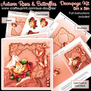 Autumn Roses and Butterflies 5in x 5in Decoupage Kit