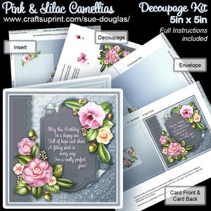 Pink and Lilac Camellias 5in x 5in Decoupage Kit Birthday