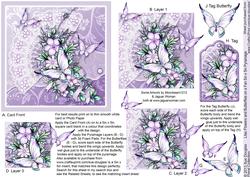 Lilac Flowers and Butterflies on a Fan 5in x 5in Pyramage