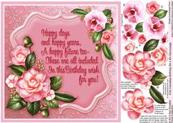 Pink Camellias Birthday 8in x 8in Decoupage