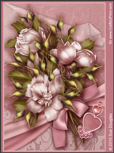 Pink Roses Bouquet Floral Kit, 6 Pages, Including Decoupage Step by Step