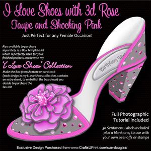 I Love Shoes Kit Taupe and Shocking Pink with 3D Rose