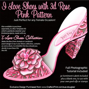 I Love Shoes Kit Pink Pattern with 3D Rose
