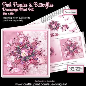 Pink Pansies and Butterflies 5in x 5in Decoupage Mini Kit