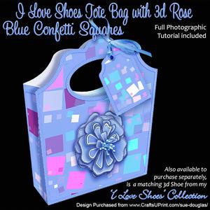 I Love Shoes Tote Bag Blue Confetti Squares